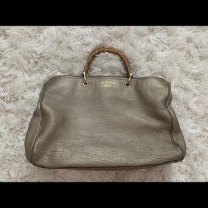 Gucci bag SILVER PEBBLED leather bamboo